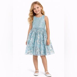 Place Blue and White Sleeveless Fit and Flare Dress for Weddings